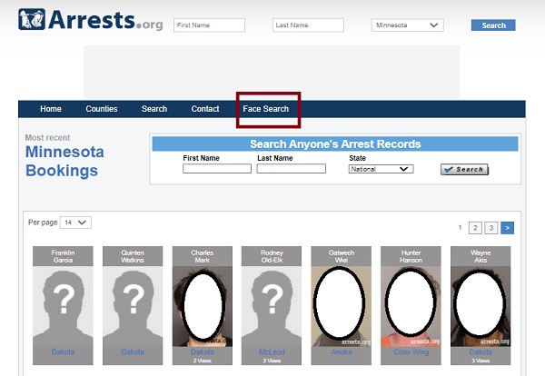 Az Arrests.org arckereső funkciója