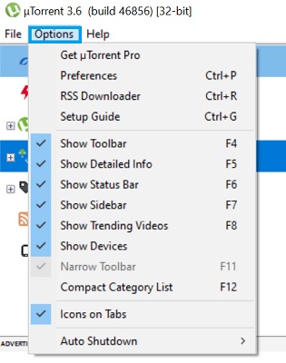 uTorrent opciók