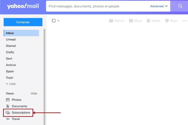 Előfizetések kezelése a Yahoo Mail menüben