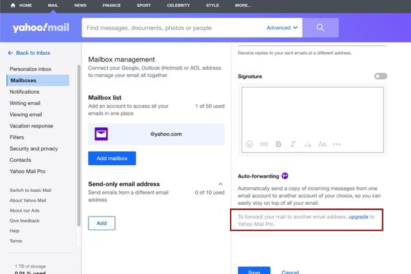 E-mailek átirányítása a Yahoo Mail Pro segítségével