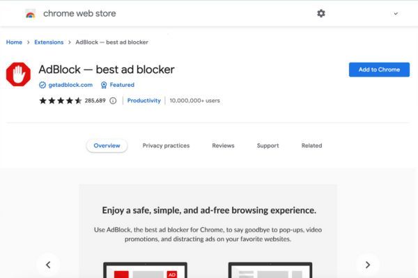 AdBlock a Chrome WebStore-ban