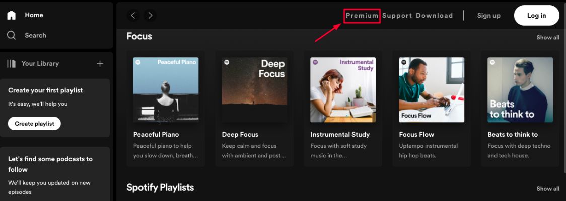 Spotify kezdőlap