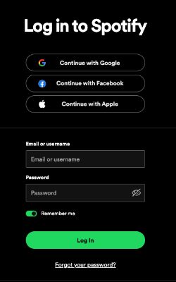   A Spotify bejelentkezési oldala
