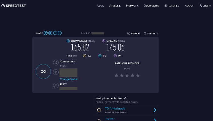 Végezzen internetsebesség-tesztet