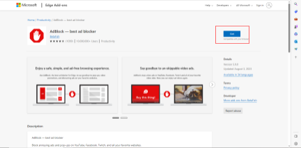 AdBlock az Edge bővítmények oldalán