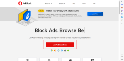 AdBlock kezdőlap Edge Browserben megtekintve