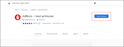 AdBlock a Chrome Internetes áruházban