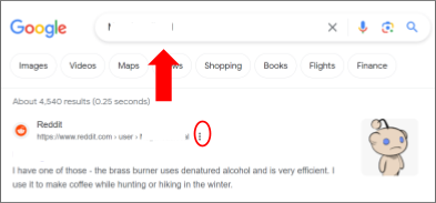 A Google keresési eredménye a Reddithez 