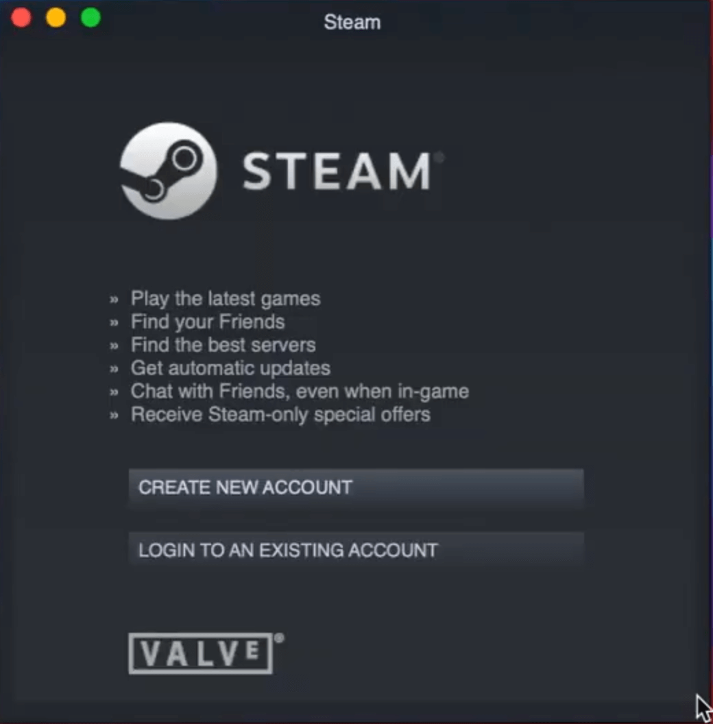 steam regisztráció és bejelentkezési ablak