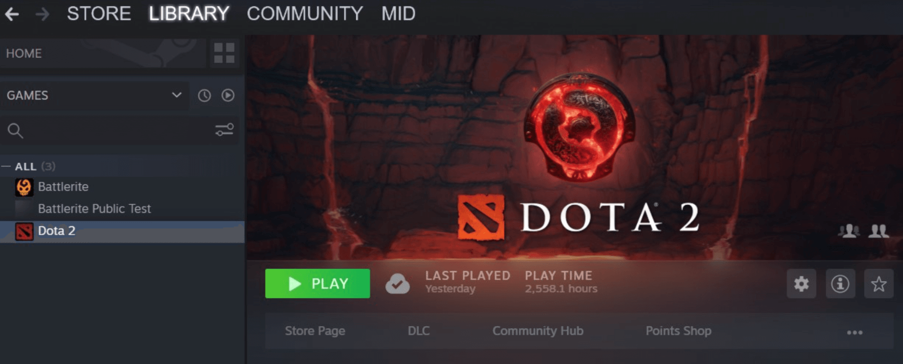 dota2 a steam könyvtár menüjében