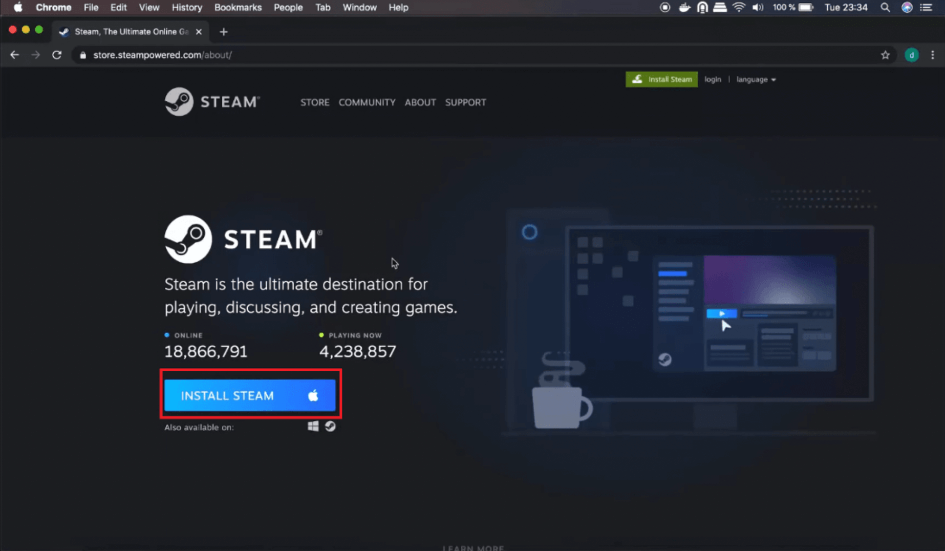 steam áruház macOS letöltési oldala