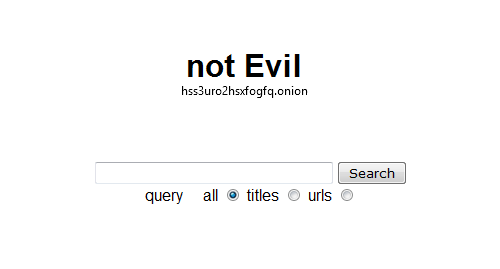 Not Evil sötét webes keresőmotor kezdőlapja