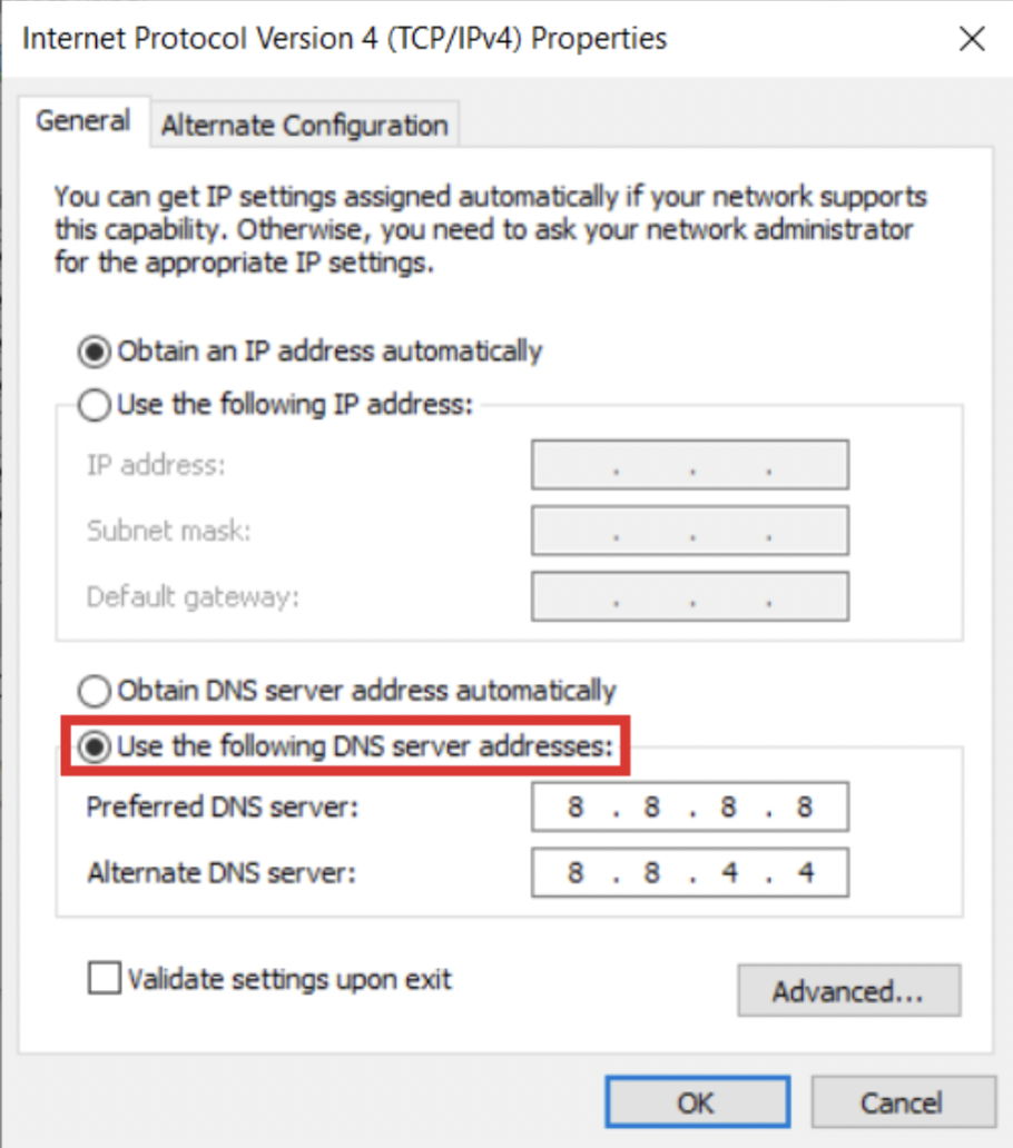 IP-cím DNS-kiszolgáló beállításai