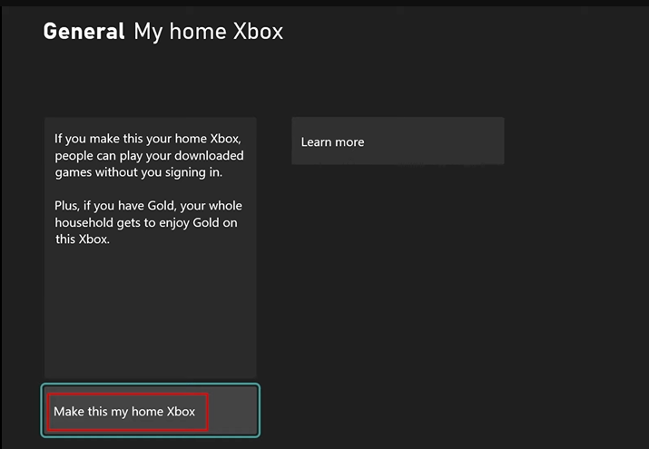 Kattintson a Legyen ez az otthoni Xboxom lehetőségre