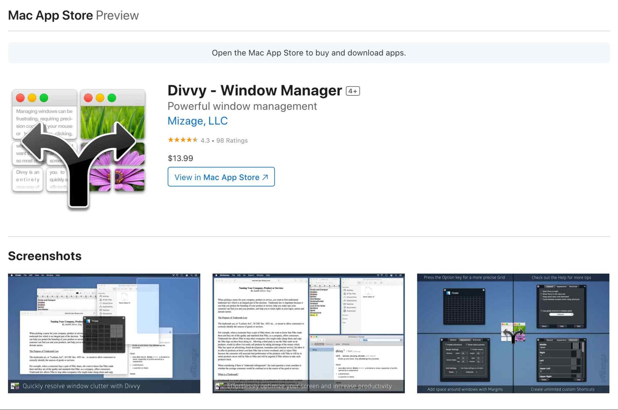 Divvy Window Manager a Mac App Store-ban