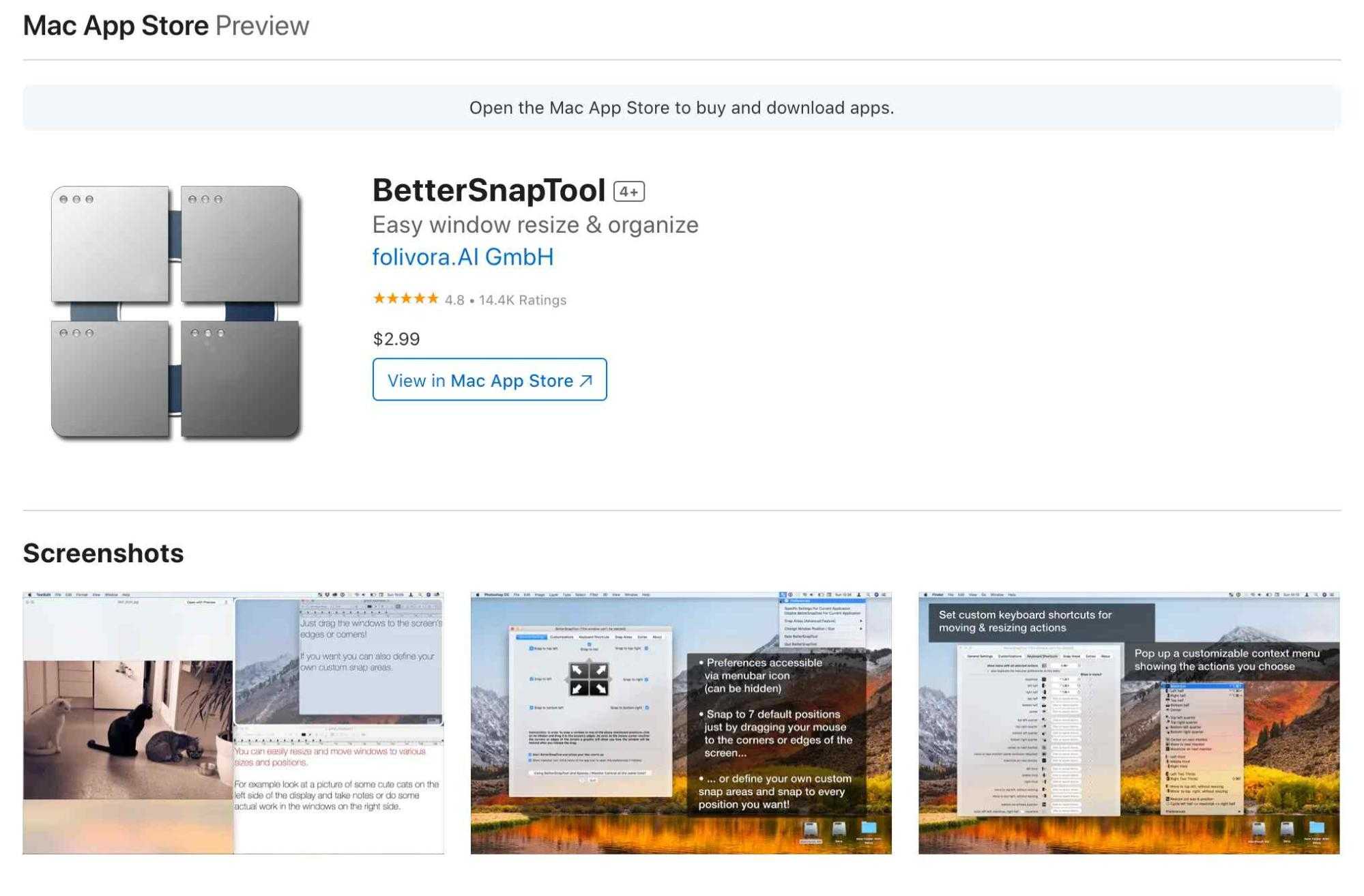 BetterSnapTool a Mac App Store-ban