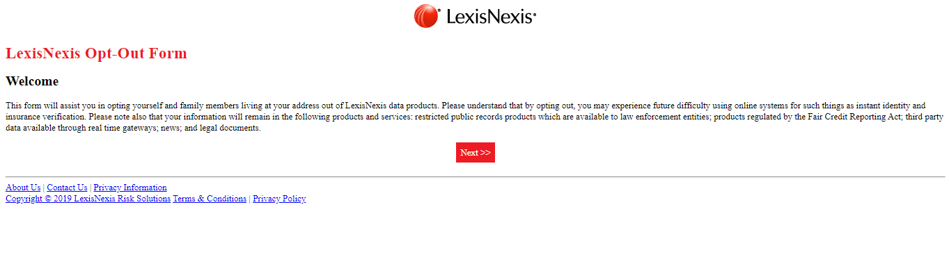 Látogasson el a https://optout.lexisnexis.com/ oldalra