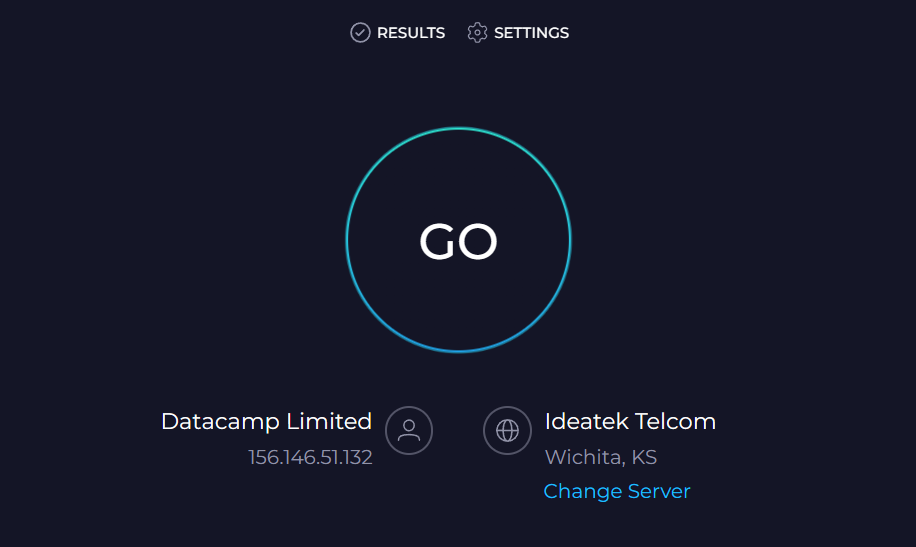 Speedtest.net Címlap Áttekintés a GO gombbal