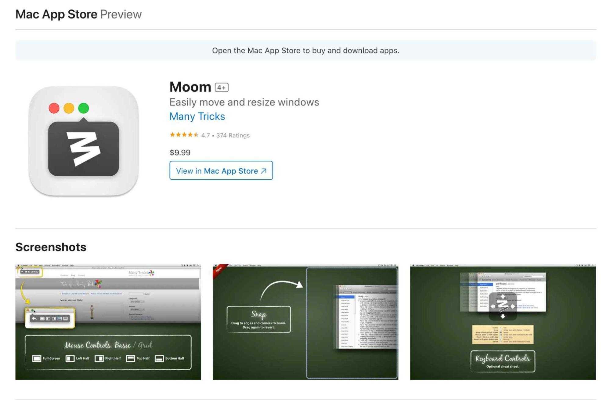 Moom a Mac App Store-ban