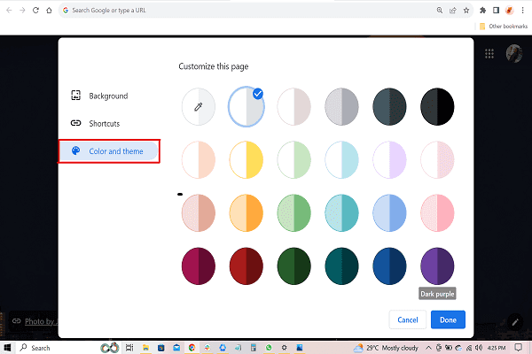 A háttérszín és a téma beállításai a Google Chrome hátterének testreszabásához