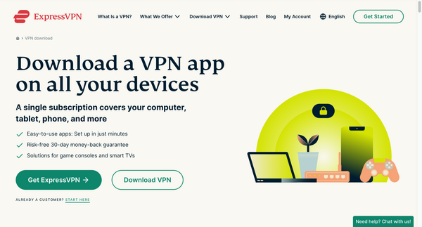 Képernyőkép az ExpressVPN kezdőlapjáról