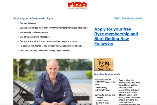 Ryze Business Networking honlapja