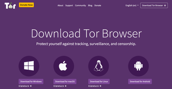Képernyőkép a Tor Project kezdőlapjáról