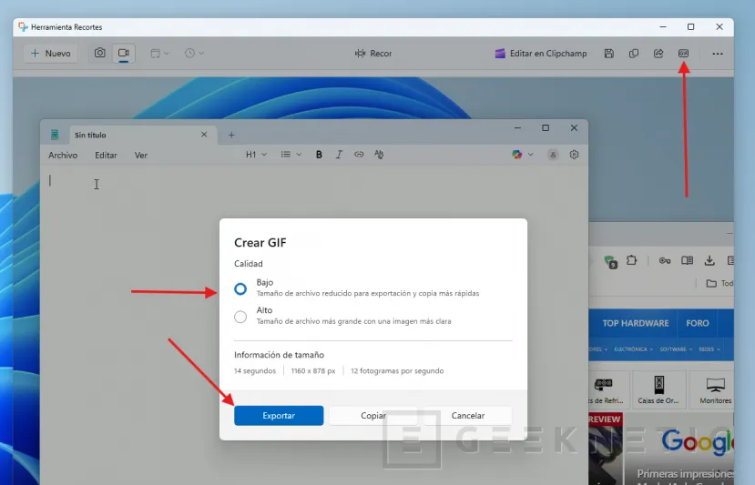 Geeknetic GIF létrehozása képernyőfelvételből Windows rendszerben: Snipping alkalmazás és Control + G 3